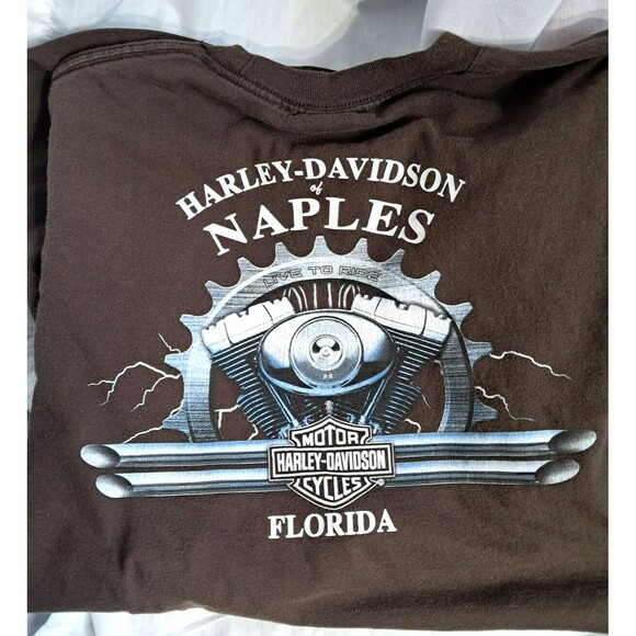 Vintage Harley Davidson Naples Florida 2XL Brown T-Shirt Mens - Picture 1 of 2